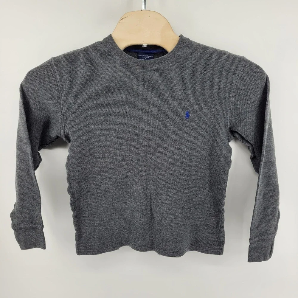 Polo Ralph‎ Lauren Mens Small Gray Waffle Knit Thermal Long Sleeve Sleep Shirt